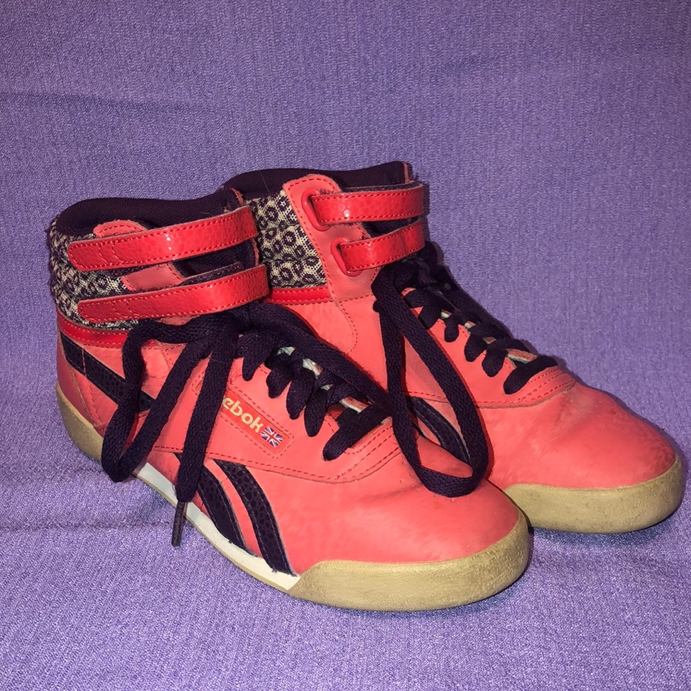 Used Big Girls Reebok Junior Classic Free Style PoppyRed/Orchid/Oatmeal Size 3.5